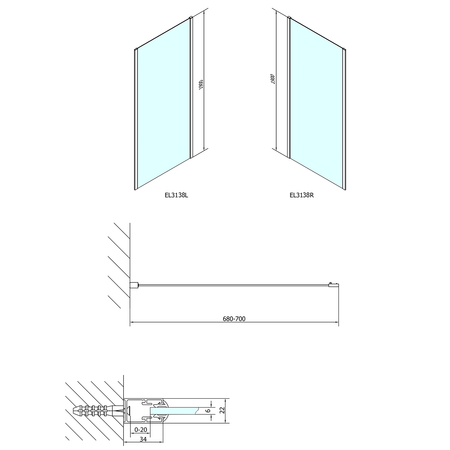 EASY ścianka boczna 700mm, szkło BRICK