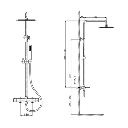 Natynkowy zestaw prysznicowy z deszczownicą Orion Brushed Gold
