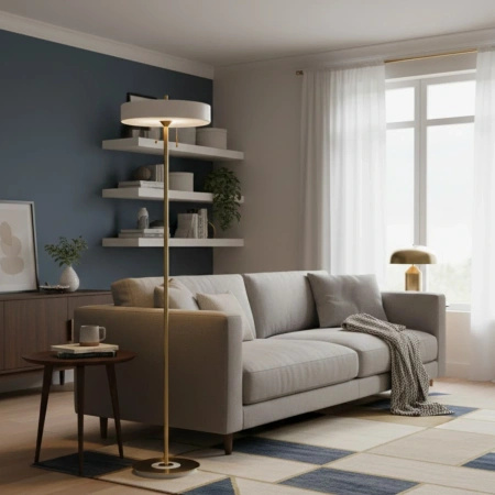 Lampa podłogowa ARTDECO 150 cm - biało - złota nowoczesna