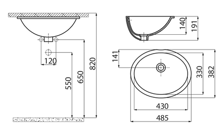 Umywalka ceramiczna pod blat 48,5x38cm, biała