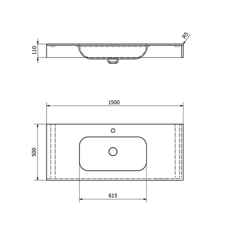 EMICO umywalka, 150x50 cm, wersja L, Rockstone biały mat
