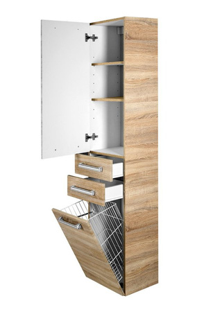 VEGA słupek wysoki z koszem na bieliznę 40x184x31cm, dąb platin