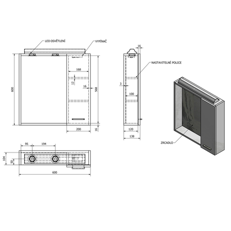 ZOJA/KERAMIA FRESH szafka z lustrem i oświetleniem LED, 60x60x14cm, prawa, biały