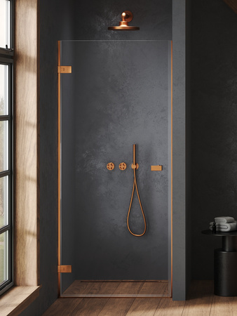 Drzwi wnękowe OXIA COPPER BRUSHED 1D L 70x200 szkło czyste 8mm Active Shield 2.0