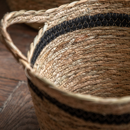 Storage Basket Black White Olive Stripe Nest s/3