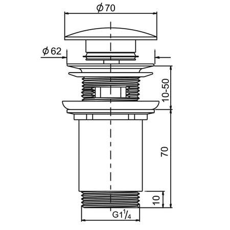 Korek umywalkowy 5/4“, klik-klak, grzybek ceramiczny, 10-50mm, czarny mat