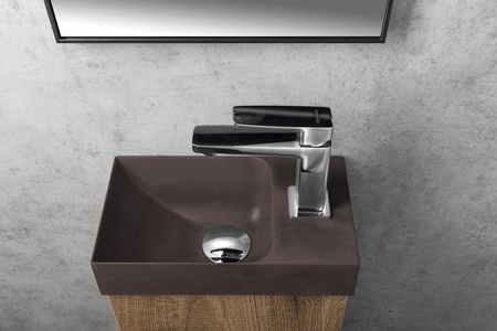 PICCOLINO umywalka betonowa, 30,8x17cm, bateria z prawej strony, ciemnobrązowy mat