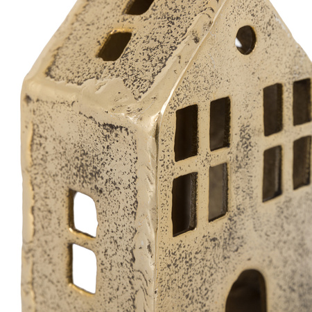 House Tealight Holder Antique Gold 85x70x140mm