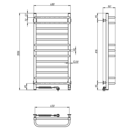 Grzejnik łazienkowy elektryczny Navin Grandis 480х1000 Sensor, lewy, timer, czarna mora