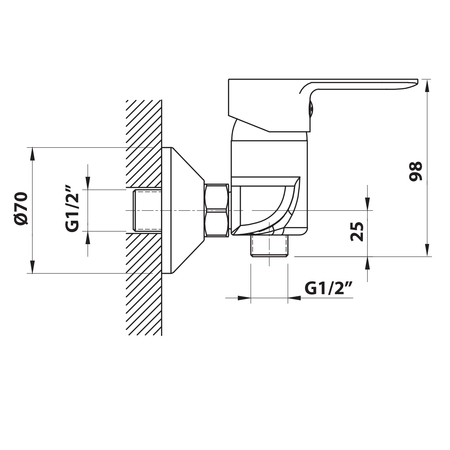 BARON bateria prysznicowa ścienna, rozstaw 150mm, chrom
