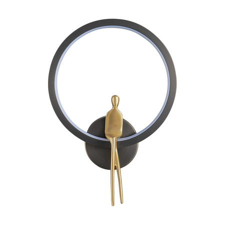 Lampa ścienna AMICI RING 27 cm - LED, metal, czarna z dekoracyjną złotą postacią