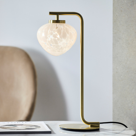 Lampa stołowa Mali – satynowy mosiądz / biały, 15 × 23 × 42,3 cm