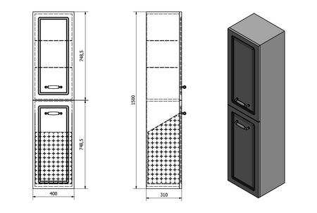 FAVOLO szafka wysoka z koszem na bieliznę 40x150x31cm, biały mat