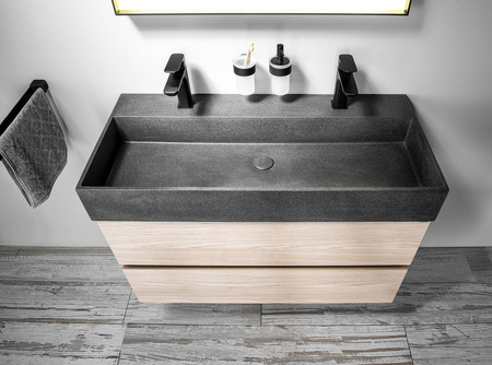 QUADRADO umywalka betonowa podwójna z korkiem 96x44cm, czarny granit