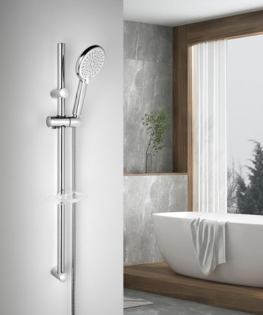 Uchwyt prysznicowy z mydelniczką, przesuwny, okrągły, 810mm, chrom