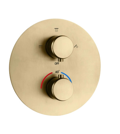 Bateria prysznicowo wannowa podtynkowa trzyfunkcyjna termostatyczna, złota