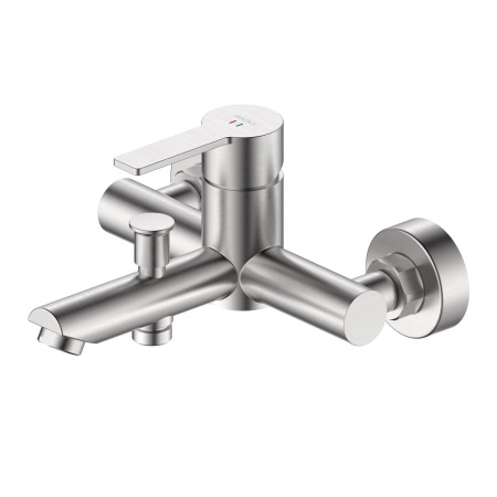 Bateria wannowa ścienna z przełącznikiem natrysku, stal szczotkowana