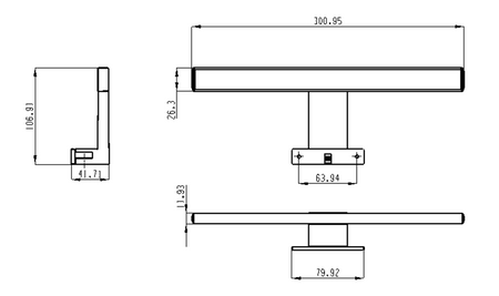 SERAPA oświetlenie LED, 5W, 230V, 300x40x100mm, IP44, plastik, chrom