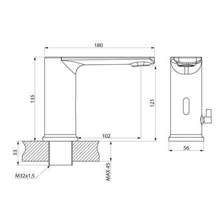 Sensorowa bateria stojąca z regulacją temperatury, 6V DC (4xAA), chrom