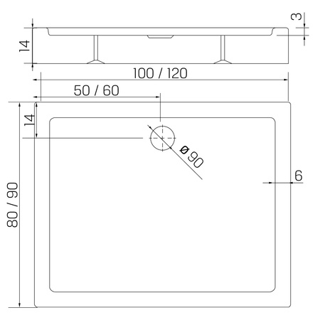 Brodzik prysznicowy COLUMBUS prostokątny 120x80x14 gł. 3cm - 90 (obudowa zintegrowana, podstawa stelaż)