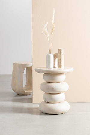 BIZZOTTO Stolik kawowy LOPEZ 40 cm – beżowy, drewno mango, japandi 