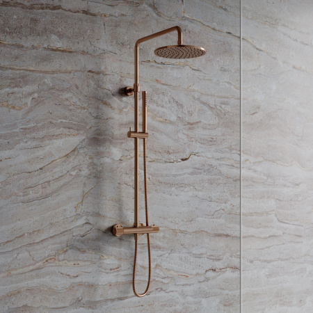 CONTOUR termostatyczny system prysznicowy natynkowy, miedź szczotkowana