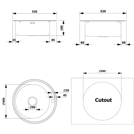 Zlewozmywak do zabudowy ze stali nierdzewnej okrągły 51x18cm