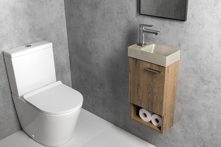 PICCOLINO umywalka betonowa, 30,8x17cm, bateria w lewo, piaskowy mat