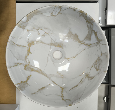 Vitruvit River ceramiczna umywalka nablatowa owalna 40,5 x 36,5 cm Calacatta Oro Marble (wyprzedaż ekspozycyjna)