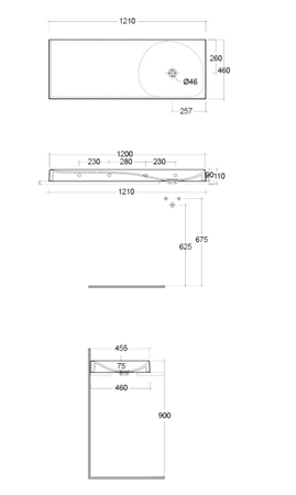 REMAL Umywalka podwieszana & nablatowa 121 x 46 cm L blat z lewej strony MICA WHITE
