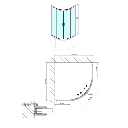 SELMA kabina prysznicowa półokrągła 900x900x1650mm, szkło czyste