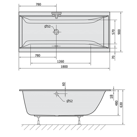 CLEO SLIM wanna prostokątna 180x90x48cm, biała