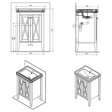 CROSS szafka umywalkowa 55x81x43cm, starobiała