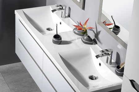 WAVE szafka umywalkowa 150x50x48cm, biała/dąb srebrny