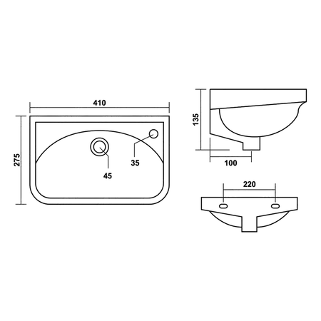 REX umywalka ceramiczna 41x28cm, biały