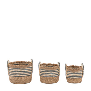 Fringed Woven Basket Ink Stripe S/3 D300mm