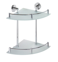 X-ROUND E półka szklana podwójna z relingiem 280x355x380mm, chrom