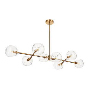 Lampa wisząca COSMIC-8, 85 cm - złoty stelaż, transparentne klosze
