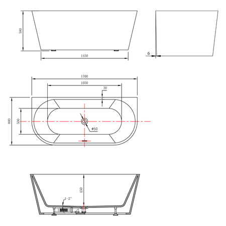 TAJO wanna przyścienna stojąca  170x80cm, biały