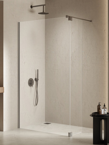 Kabina prysznicowa NESTA GUNMETAL BRUSHED WALK-IN U 70x200 + skrzydło 30cm szkło czyste 8mm Active Shield 2.0