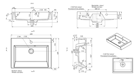 ORINOKO umywalka kompozytowa 60x45cm, biały