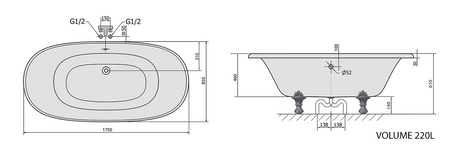 REGATA wanna wolnostojąca 175x85x61cm, nogi brąz, biała