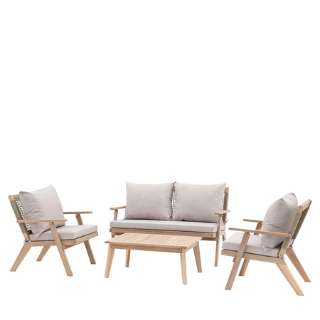 Zestaw ogrodowy MARINA – sofa 2-osobowa + 2 fotele + stolik, drewno akacjowe, 4 osoby