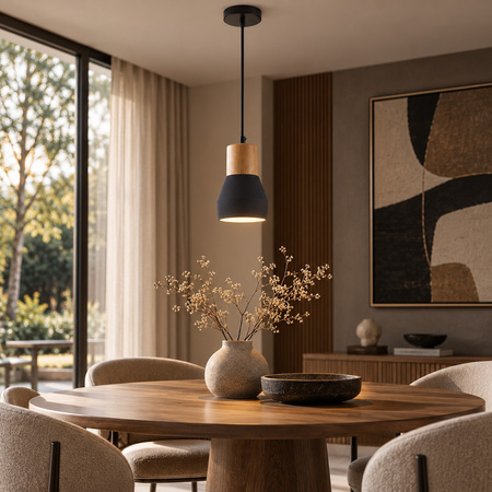Lampa wisząca CONCRETE 12 cm- czarny beton, drewno