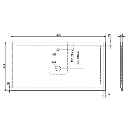 TREOS blat 1316x513 mm, Rockstone, biały mat