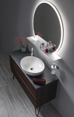 VISO okrągłe lustro z oświetleniem LED, ø 80cm, półką, biały mat