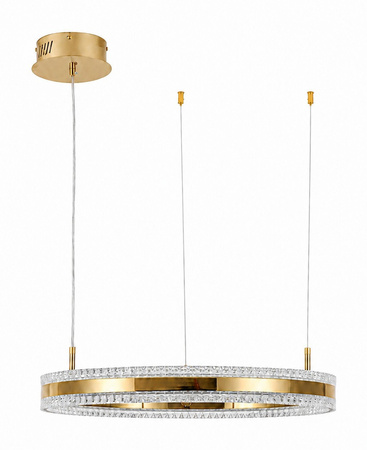 Lampa wisząca ARKADIA LED 60 cm - złoty połysk z kryształowym pierścieniem