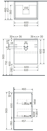 Zestaw DES Umywalka bez otworu & Szafka Joy  podumywalkowa podwieszana 60 MOKA WALNUT