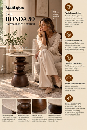 MaMaison stolik RONDA 50 drewno mango /   marmur