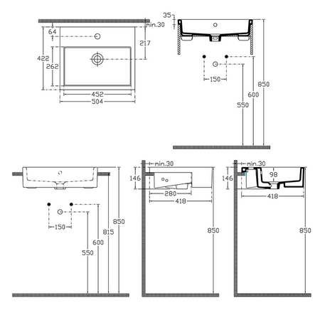 PURITY umywalka wpuszczana w blat, 50x42cm, biała